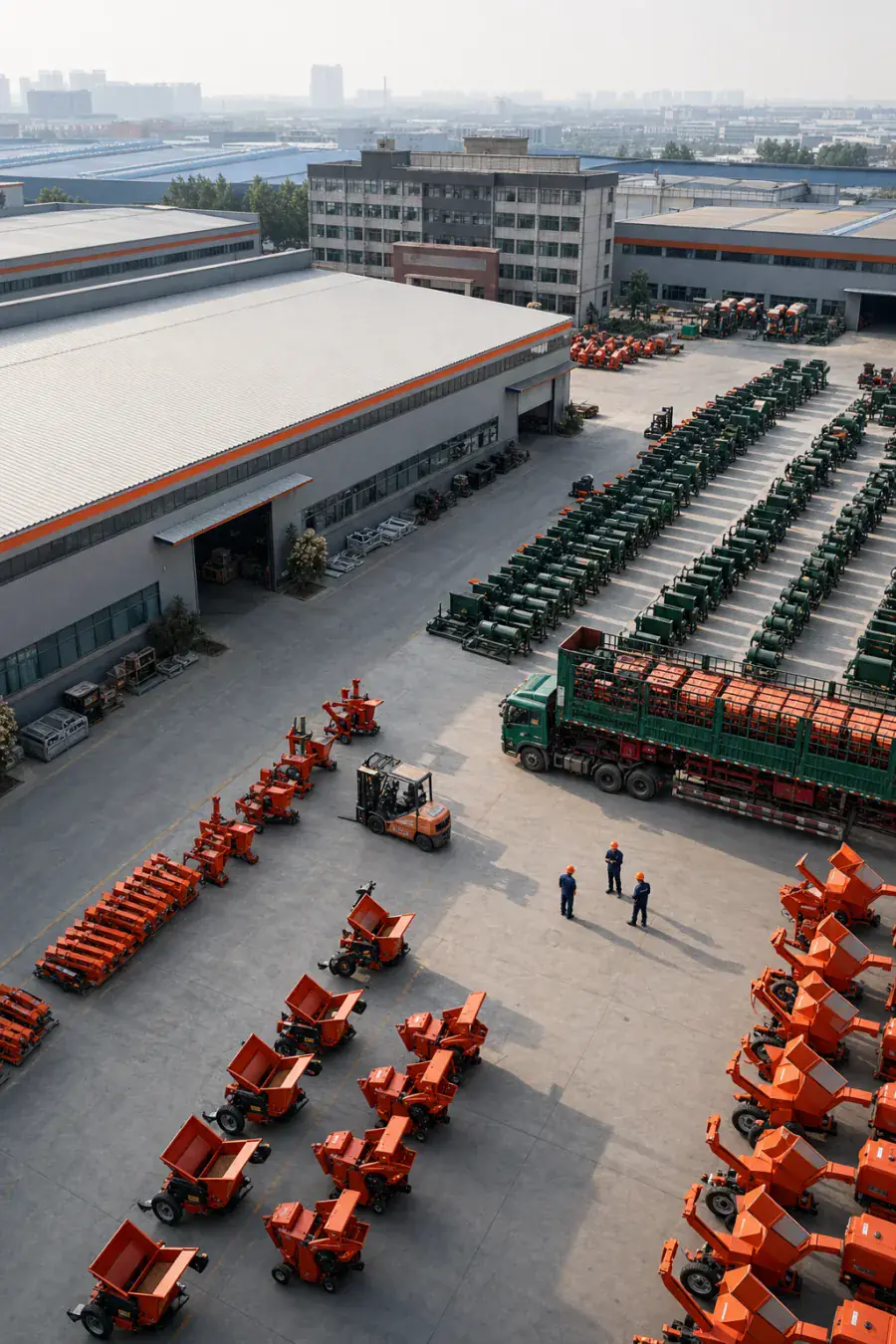 Aerial view of Qiaosheng machinery factory campus and production yard