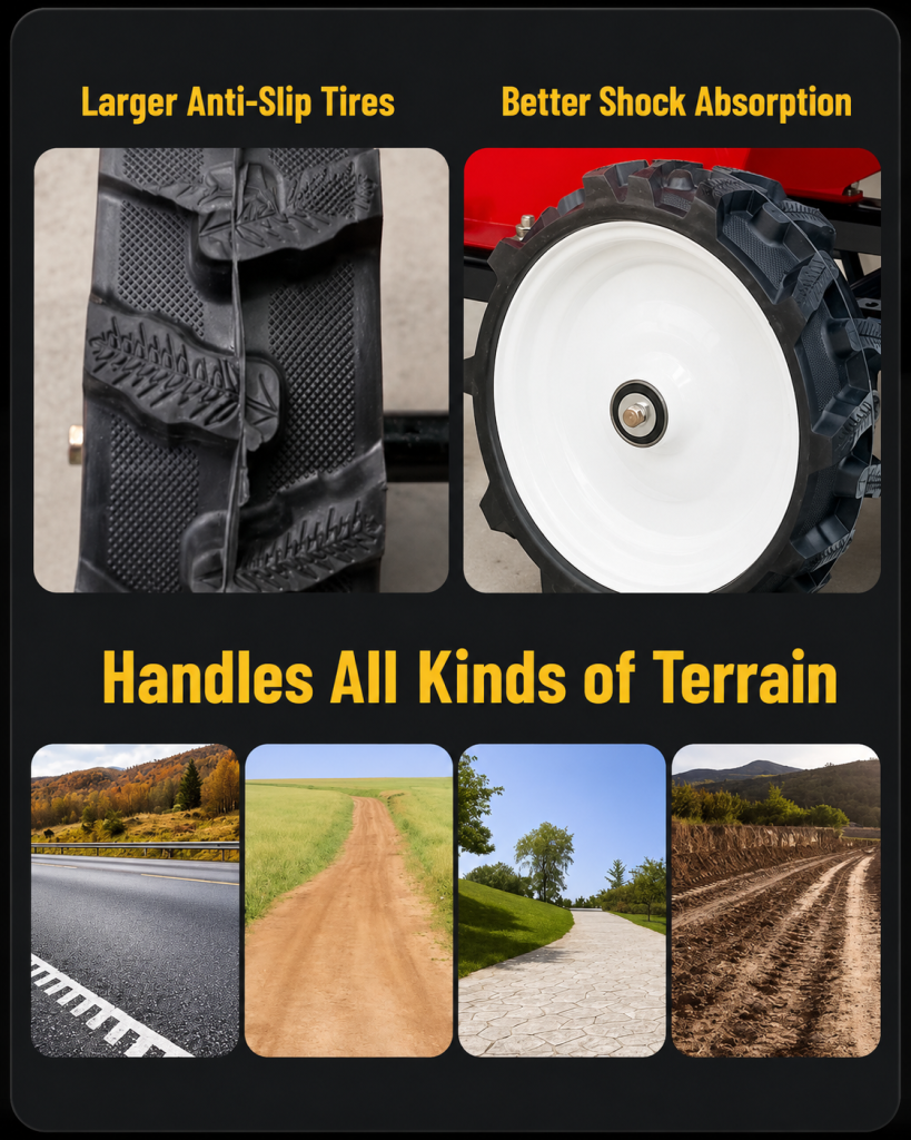 Heavy-Duty Branch Crusher terrain tires detail